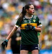 27 July 2025; Ella Roche, Moveen NS, Kilkee, Clare, representing Kerry, during the GAA INTO Cumann na mBunscol Respect Exhibition Go Games at the GAA Football All-Ireland Senior Championship final match between Kerry and Donegal at Croke Park in Dublin. Photo by Seb Daly/Sportsfile