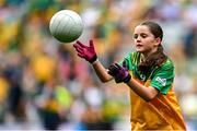 27 July 2025; Lara Waine, St Pius X GNS, Terenure, Dublin, representing Donegal, during the GAA INTO Cumann na mBunscol Respect Exhibition Go Games at the GAA Football All-Ireland Senior Championship final match between Kerry and Donegal at Croke Park in Dublin. Photo by Seb Daly/Sportsfile