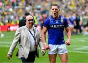 27 July 2025; Joe O'Connor of Kerry, alongside BBC floor manager Ciaran McDonough, celebrates after the GAA Football All-Ireland Senior Championship final match between Kerry and Donegal at Croke Park in Dublin. Photo by Stephen McCarthy/Sportsfile