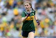 27 July 2025; Eimear Farrell, St Oliver Plunkett PS, Blackcastle, Meath, representing Kerry, during the GAA INTO Cumann na mBunscol Respect Exhibition Go Games at the GAA Football All-Ireland Senior Championship final match between Kerry and Donegal at Croke Park in Dublin. Photo by Stephen McCarthy/Sportsfile