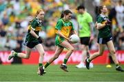 27 July 2025; Grainne Owens, St Matthew's PS, Castlewellan, Down, representing Donegal, during the GAA INTO Cumann na mBunscol Respect Exhibition Go Games at the GAA Football All-Ireland Senior Championship final match between Kerry and Donegal at Croke Park in Dublin. Photo by Stephen McCarthy/Sportsfile