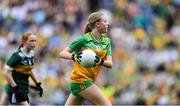 27 July 2025; Rebecca Farrell, St Patrick's NS, Castleknock, Dublin, representing Donegal, during the GAA INTO Cumann na mBunscol Respect Exhibition Go Games at the GAA Football All-Ireland Senior Championship final match between Kerry and Donegal at Croke Park in Dublin. Photo by Stephen McCarthy/Sportsfile