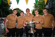 28 July 2025; Kerry players Paul Geaney, Paudie Clifford, Joe O'Connor, Dylan Casey and Shane Ryan pose with the Sam Maguire Cup during homecoming celebrations in Tralee for Kerry, the All-Ireland Senior Football Champions, after their victory over Donegal in the GAA Football All-Ireland Senior Championship final at Croke Park on Sunday. Photo by Piaras Ó Mídheach/Sportsfile