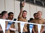 28 July 2025; Kerry player Jason Foley gestures to the crowd during homecoming celebrations in Tralee for Kerry, the All-Ireland Senior Football Champions, after their victory over Donegal in the GAA Football All-Ireland Senior Championship final at Croke Park on Sunday. Photo by Piaras Ó Mídheach/Sportsfile