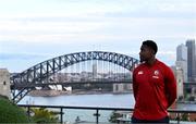 29 July 2025; British & Irish Lions captain Maro Itoje poses for a portrait in front of Sydney Harbour Bridge after a British & Irish Lions squad media conference at Shore School in Sydney, Australia. Photo by Brendan Moran/Sportsfile