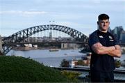 29 July 2025; Dan Sheehan poses for a portrait in front of Sydney Harbour Bridge after a British & Irish Lions squad media conference at Shore School in Sydney, Australia. Photo by Brendan Moran/Sportsfile Photo by Brendan Moran/Sportsfile