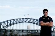 29 July 2025; Dan Sheehan poses for a portrait in front of Sydney Harbour Bridge after a British & Irish Lions squad media conference at Shore School in Sydney, Australia. Photo by Brendan Moran/Sportsfile Photo by Brendan Moran/Sportsfile