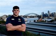 29 July 2025; Dan Sheehan poses for a portrait in front of Sydney Harbour Bridge after a British & Irish Lions squad media conference at Shore School in Sydney, Australia. Photo by Brendan Moran/Sportsfile Photo by Brendan Moran/Sportsfile