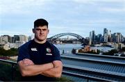 29 July 2025; Dan Sheehan poses for a portrait in front of Sydney Harbour Bridge after a British & Irish Lions squad media conference at Shore School in Sydney, Australia. Photo by Brendan Moran/Sportsfile Photo by Brendan Moran/Sportsfile