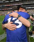 27 July 2025; Kerry manager Jack O'Connor and David Clifford celebrate after their side's victory in the GAA Football All-Ireland Senior Championship final match between Kerry and Donegal at Croke Park in Dublin. Photo by Seb Daly/Sportsfile