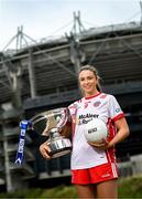 29 July 2025; In attendance during a photocall at Croke Park in Dublin ahead of the 2025 TG4 All-Ireland Ladies Football Championship Finals is Tyrone captain Aoibhinn McHugh. The 2025 TG4 All-Ireland Ladies Football Championship Finals take place at Croke Park this Sunday. Photo by Ramsey Cardy/Sportsfile