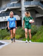 29 July 2025; In attendance during a photocall at Croke Park in Dublin ahead of the 2025 TG4 All-Ireland Ladies Football Championship Finals are Dublin captain Carla Rowe, left, and Meath captain Aoibhín Cleary. The 2025 TG4 All-Ireland Ladies Football Championship Finals take place at Croke Park this Sunday. Photo by Ramsey Cardy/Sportsfile