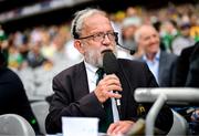 27 July 2025; Stadium announcer Jerry Grogan during the GAA Football All-Ireland Senior Championship final match between Kerry and Donegal at Croke Park in Dublin. Photo by Stephen McCarthy/Sportsfile