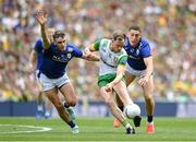 27 July 2025; Ciaran Thompson of Donegal in action against Graham O'Sullivan, left, and Joe O'Connor of Kerry during the GAA Football All-Ireland Senior Championship final match between Kerry and Donegal at Croke Park in Dublin. Photo by Stephen McCarthy/Sportsfile