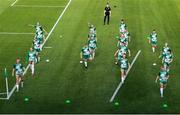 29 July 2025; Shamrock Rovers players warm up before the SSE Airtricity Women's Premier Division match between Shamrock Rovers and Waterford at Tallaght Stadium in Dublin. Photo by Thomas Flinkow/Sportsfile