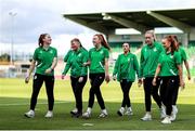 29 July 2025; Shamrock Rovers players walk the pitch before the SSE Airtricity Women's Premier Division match between Shamrock Rovers and Waterford at Tallaght Stadium in Dublin. Photo by Thomas Flinkow/Sportsfile