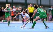 29 July 2025; Laura Bosch of Spain in action against Hannah McLoughlin of Ireland during the women's hockey international match between Ireland and Spain at the Sport Ireland Campus in Dublin. Photo by Ben McShane/Sportsfile