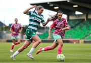 29 July 2025; Anna Butler of Shamrock Rovers in action against Jessica Lawlor of Waterford during the SSE Airtricity Women's Premier Division match between Shamrock Rovers and Waterford at Tallaght Stadium in Dublin. Photo by Thomas Flinkow/Sportsfile