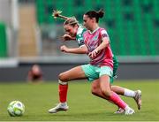 29 July 2025; Anna Butler of Shamrock Rovers in action against Chloe Atkinson of Waterford during the SSE Airtricity Women's Premier Division match between Shamrock Rovers and Waterford at Tallaght Stadium in Dublin. Photo by Thomas Flinkow/Sportsfile