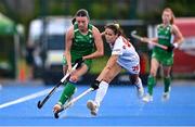 29 July 2025; Emily Kealy of Ireland in action against Paula Jimenez of Spain during the women's hockey international match between Ireland and Spain at the Sport Ireland Campus in Dublin. Photo by Ben McShane/Sportsfile