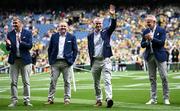 27 July 2025; Killian Burns, with teammates, from left, Maurice Fitzgerald, Denis O'Dwyer, and  Tommy Griffin of the 2000 All-Ireland winning Kerry football jubilee team who were honoured before the GAA Football All-Ireland Senior Championship final match between Kerry and Donegal at Croke Park in Dublin. Photo by Seb Daly/Sportsfile