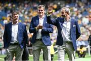 27 July 2025; Sean Hegarty, right, of the 2000 All-Ireland winning Kerry football jubilee team who were honoured before the GAA Football All-Ireland Senior Championship final match between Kerry and Donegal at Croke Park in Dublin. Photo by Seb Daly/Sportsfile