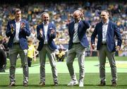 27 July 2025; Barry O'Shea, second from right, of the 2000 All-Ireland winning Kerry football jubilee team who were honoured before the GAA Football All-Ireland Senior Championship final match between Kerry and Donegal at Croke Park in Dublin. Photo by Seb Daly/Sportsfile