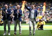 27 July 2025; Pádraig Ó Sé, representing his late father Páidí Ó Sé, manager of the 2000 All-Ireland winning Kerry football jubilee team who were honoured before the GAA Football All-Ireland Senior Championship final match between Kerry and Donegal at Croke Park in Dublin. Photo by Seb Daly/Sportsfile
