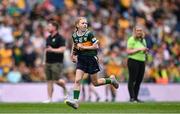 27 July 2025; Bailee Bolton, St Fiacc's NS, Graiguecullen, Laois, representing Kerry, during the GAA INTO Cumann na mBunscol Respect Exhibition Go Games at the GAA Football All-Ireland Senior Championship final match between Kerry and Donegal at Croke Park in Dublin. Photo by Ramsey Cardy/Sportsfile