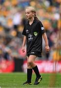 27 July 2025; Referee Kate Ryan of St Brigid's GNS, Glasnevin, Dublin, during the GAA INTO Cumann na mBunscol Respect Exhibition Go Games at the GAA Football All-Ireland Senior Championship final match between Kerry and Donegal at Croke Park in Dublin. Photo by Ramsey Cardy/Sportsfile