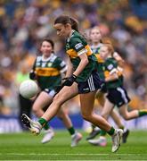 27 July 2025; Emily Kavanagh, St Colman's NS, Mucklagh, Offaly, representing Kerry, during the GAA INTO Cumann na mBunscol Respect Exhibition Go Games at the GAA Football All-Ireland Senior Championship final match between Kerry and Donegal at Croke Park in Dublin. Photo by Ramsey Cardy/Sportsfile