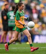 27 July 2025; Lucy Murphy, Breaffy NS, Breaffy, Mayo, representing Donegal, during the GAA INTO Cumann na mBunscol Respect Exhibition Go Games at the GAA Football All-Ireland Senior Championship final match between Kerry and Donegal at Croke Park in Dublin. Photo by Ramsey Cardy/Sportsfile
