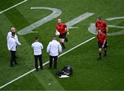 27 July 2025; Referee Brendan Cawley, centre, and officials before the GAA Football All-Ireland Senior Championship final match between Kerry and Donegal at Croke Park in Dublin. Photo by Piaras Ó Mídheach/Sportsfile