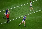 27 July 2025; David Clifford of Kerry, right, celebrates as referee Brendan Cawley signals for Clifford's two-pointer in the first half during the GAA Football All-Ireland Senior Championship final match between Kerry and Donegal at Croke Park in Dublin. Photo by Piaras Ó Mídheach/Sportsfile