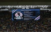 27 July 2025; Referee Brendan Cawley and his match officials are shown on the big screen before the GAA Football All-Ireland Senior Championship final match between Kerry and Donegal at Croke Park in Dublin. Photo by Piaras Ó Mídheach/Sportsfile