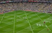27 July 2025; Donegal players warm-up at the Davin End after breaking away from the parade early before the GAA Football All-Ireland Senior Championship final match between Kerry and Donegal at Croke Park in Dublin. Photo by Piaras Ó Mídheach/Sportsfile Photo by Piaras Ó Mídheach/Sportsfile