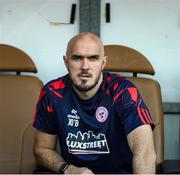 30 July 2025; Shelbourne head coach Joey O'Brien looks on from the dugout before the UEFA Champions League Second Qualifying Round second leg match between Qarabag FK and Shelbourne at Tofiq Bahramov Republican Stadium in Baku, Azerbaijan. Photo by Aziz Karimov/Sportsfile