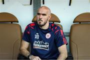 30 July 2025; Shelbourne head coach Joey O'Brien looks on from the dugout before the UEFA Champions League Second Qualifying Round second leg match between Qarabag FK and Shelbourne at Tofiq Bahramov Republican Stadium in Baku, Azerbaijan. Photo by Aziz Karimov/Sportsfile