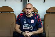 30 July 2025; Shelbourne head coach Joey O'Brien looks on from the dugout before the UEFA Champions League Second Qualifying Round second leg match between Qarabag FK and Shelbourne at Tofiq Bahramov Republican Stadium in Baku, Azerbaijan. Photo by Aziz Karimov/Sportsfile