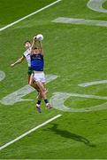 27 July 2025; Michael Langan of Donegal and Mark O'Shea of Kerry contest the throw-in at the start of the first half during the GAA Football All-Ireland Senior Championship final match between Kerry and Donegal at Croke Park in Dublin. Photo by Piaras Ó Mídheach/Sportsfile