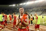 30 July 2025; Daniel Kelly of Shelbourne applauds the supporters after the UEFA Champions League Second Qualifying Round second leg match between Qarabag FK and Shelbourne at Tofiq Bahramov Republican Stadium in Baku, Azerbaijan. Photo by Aziz Karimov/Sportsfile