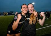 30 July 2025; Madison Gibson, left, and Kelly Brady of Athlone Town celebrate after the UEFA Women's Champions League First Qualifying Round semi-final match between Cardiff City and Athlone Town at Athlone Town Stadium in Westmeath. Photo by Stephen McCarthy/Sportsfile