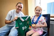 31 July 2025; Children’s Health Foundation (CHF) thanks Arsenal Player Katie McCabe for bringing smiles and Inspiration to Young Patients at Children’s Health Ireland Crumlin. Republic of Ireland captain and Arsenal star Katie McCabe made a heartwarming visit to Children’s Health Ireland (CHI) at Crumlin, meeting patient Millie and creating unforgettable memories for young patients and their families. McCabe spent time meeting patients and sharing stories of resilience both on and off the pitch. Children's Health Foundation supports the vital work of CHI hospitals and urgent care centres by funding life-saving equipment, ground-breaking research, and patient and family support services. A visit from a high-profile figure like McCabe shines a national spotlight on the importance of continued support for paediatric healthcare. McCabe’s visit highlights the powerful impact athletes can have when they connect with meaningful causes. Children’s Health Foundation thanks Katie for her continued passion and advocacy for children’s health and wellbeing. To find out more about Children’s Health Foundation or to donate log onto to  https://www.childrenshealth.ie/donate/ Photo by Stephen McCarthy/Sportsfile