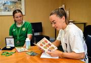 31 July 2025; Children’s Health Foundation (CHF) thanks Arsenal Player Katie McCabe for bringing smiles and Inspiration to Young Patients at Children’s Health Ireland Crumlin. Republic of Ireland captain and Arsenal star Katie McCabe made a heartwarming visit to Children’s Health Ireland (CHI) at Crumlin, meeting patient Grace and creating unforgettable memories for young patients and their families. McCabe spent time meeting patients and sharing stories of resilience both on and off the pitch. Children's Health Foundation supports the vital work of CHI hospitals and urgent care centres by funding life-saving equipment, ground-breaking research, and patient and family support services. A visit from a high-profile figure like McCabe shines a national spotlight on the importance of continued support for paediatric healthcare. McCabe’s visit highlights the powerful impact athletes can have when they connect with meaningful causes. Children’s Health Foundation thanks Katie for her continued passion and advocacy for children’s health and wellbeing. To find out more about Children’s Health Foundation or to donate log onto to  https://www.childrenshealth.ie/donate/ Photo by Stephen McCarthy/Sportsfile