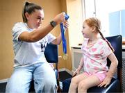 31 July 2025; Children’s Health Foundation (CHF) thanks Arsenal Player Katie McCabe for bringing smiles and Inspiration to Young Patients at Children’s Health Ireland Crumlin. Republic of Ireland captain and Arsenal star Katie McCabe made a heartwarming visit to Children’s Health Ireland (CHI) at Crumlin, meeting patient Millie and creating unforgettable memories for young patients and their families. McCabe spent time meeting patients and sharing stories of resilience both on and off the pitch. Children's Health Foundation supports the vital work of CHI hospitals and urgent care centres by funding life-saving equipment, ground-breaking research, and patient and family support services. A visit from a high-profile figure like McCabe shines a national spotlight on the importance of continued support for paediatric healthcare. McCabe’s visit highlights the powerful impact athletes can have when they connect with meaningful causes. Children’s Health Foundation thanks Katie for her continued passion and advocacy for children’s health and wellbeing. To find out more about Children’s Health Foundation or to donate log onto to  https://www.childrenshealth.ie/donate/ Photo by Stephen McCarthy/Sportsfile