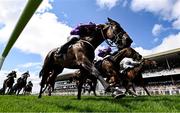 31 July 2025; Tropical Island, centre, with Luke McAteer up, on their way to winning the Arthur Guinness Irish EBF Corrib Fillies Stakes, from eventual second place Princess Child, far right, with Declan McDonogh up, and third place Easy Mover, second from right, with Gavin Ryan up, during day four of the Galway Races Summer Festival at Ballybrit Racecourse in Galway. Photo by Seb Daly/Sportsfile