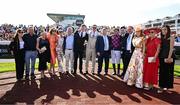 31 July 2025; Winning connections, including trainer Gordon Elliott and jockey Jack Kennedy, after sending out Ndaawi to win the Guinness Galway Hurdle Handicap during day four of the Galway Races Summer Festival at Ballybrit Racecourse in Galway. Photo by Seb Daly/Sportsfile