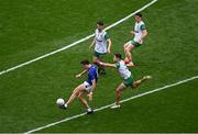 27 July 2025; David Clifford of Kerry shoots under pressure from Brendan McCole of Donegal during the GAA Football All-Ireland Senior Championship final match between Kerry and Donegal at Croke Park in Dublin. Photo by Piaras Ó Mídheach/Sportsfile