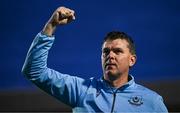 1 August 2025; Drogheda United manager Kevin Doherty celebrates after his side's victory in the SSE Airtricity Men's Premier Division match between Bohemians and Drogheda United at Dalymount Park in Dublin. Photo by Seb Daly/Sportsfile