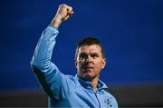 1 August 2025; Drogheda United manager Kevin Doherty celebrates after his side's victory in the SSE Airtricity Men's Premier Division match between Bohemians and Drogheda United at Dalymount Park in Dublin. Photo by Seb Daly/Sportsfile